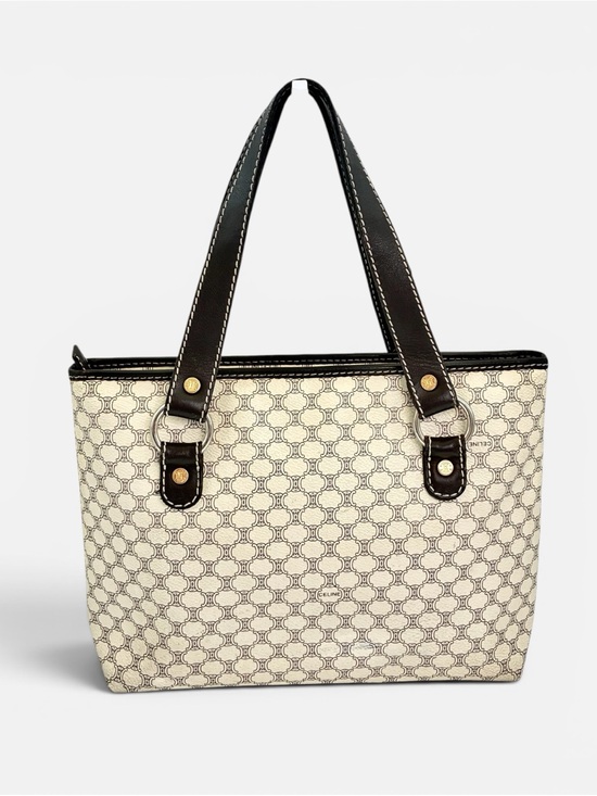 Handbags - Celine Macadam Tote Bag Vintage Ivory Brown Shoulder Bag